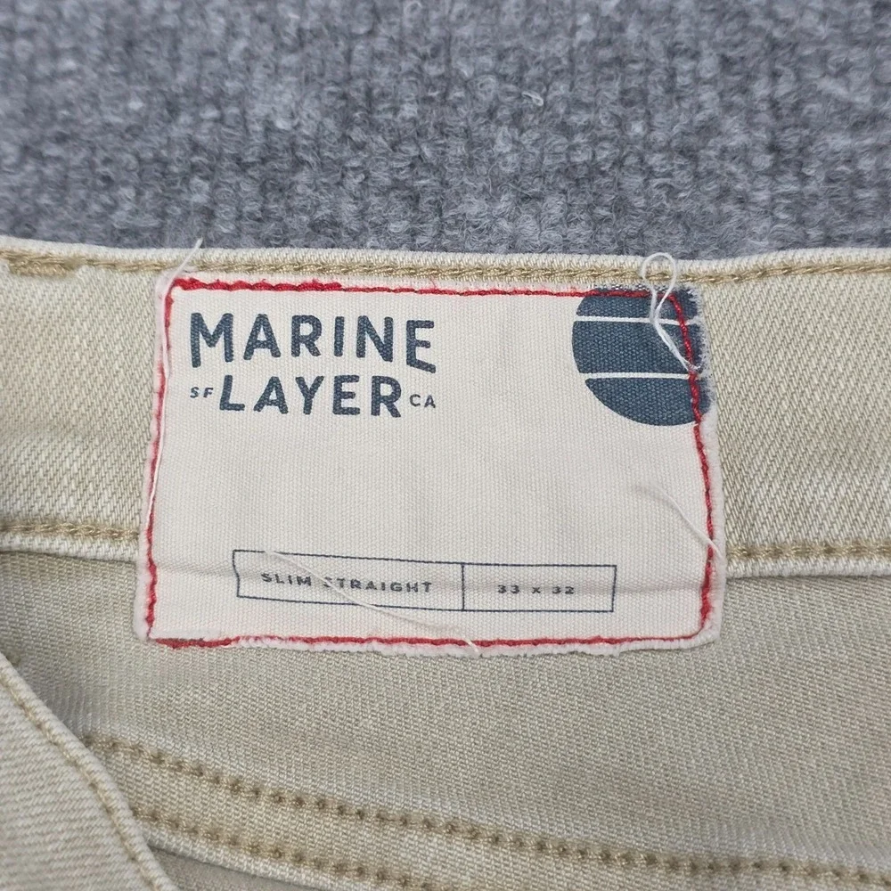 Marine Layer 5 Pocket Slim Straight Twill Pant Men's 33 x 32 (FITS 32 x 30)Beige